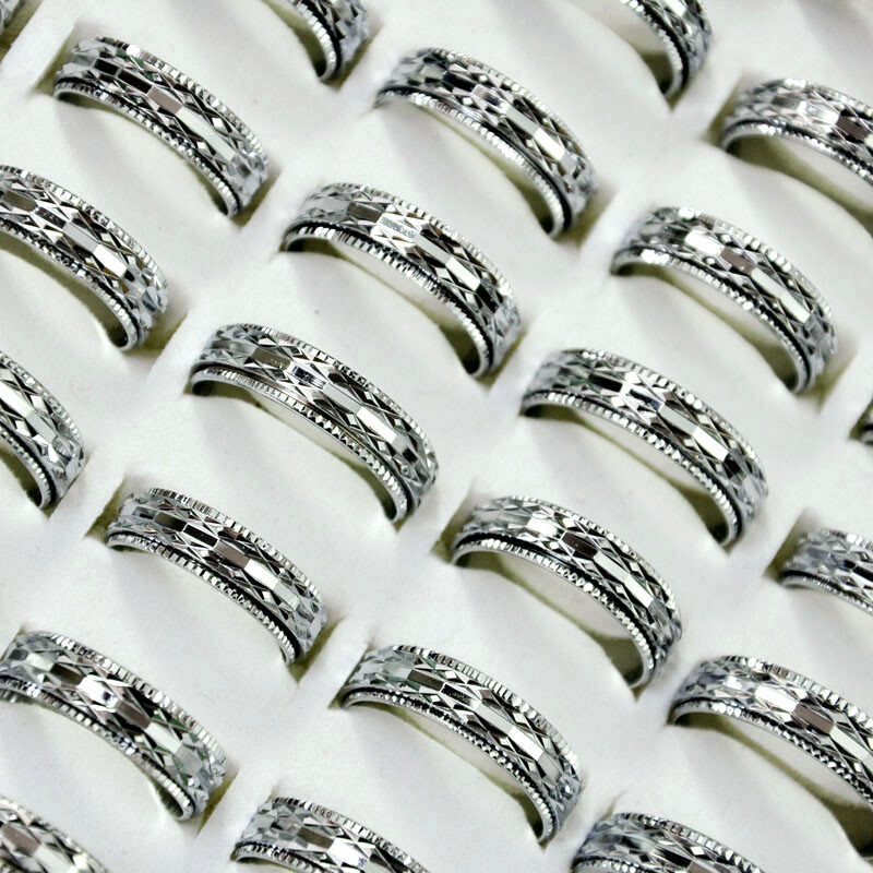 100Pcs Wholesale Lots Pretty Silver Color Women Aluminum Alloy Rings Jewelry
