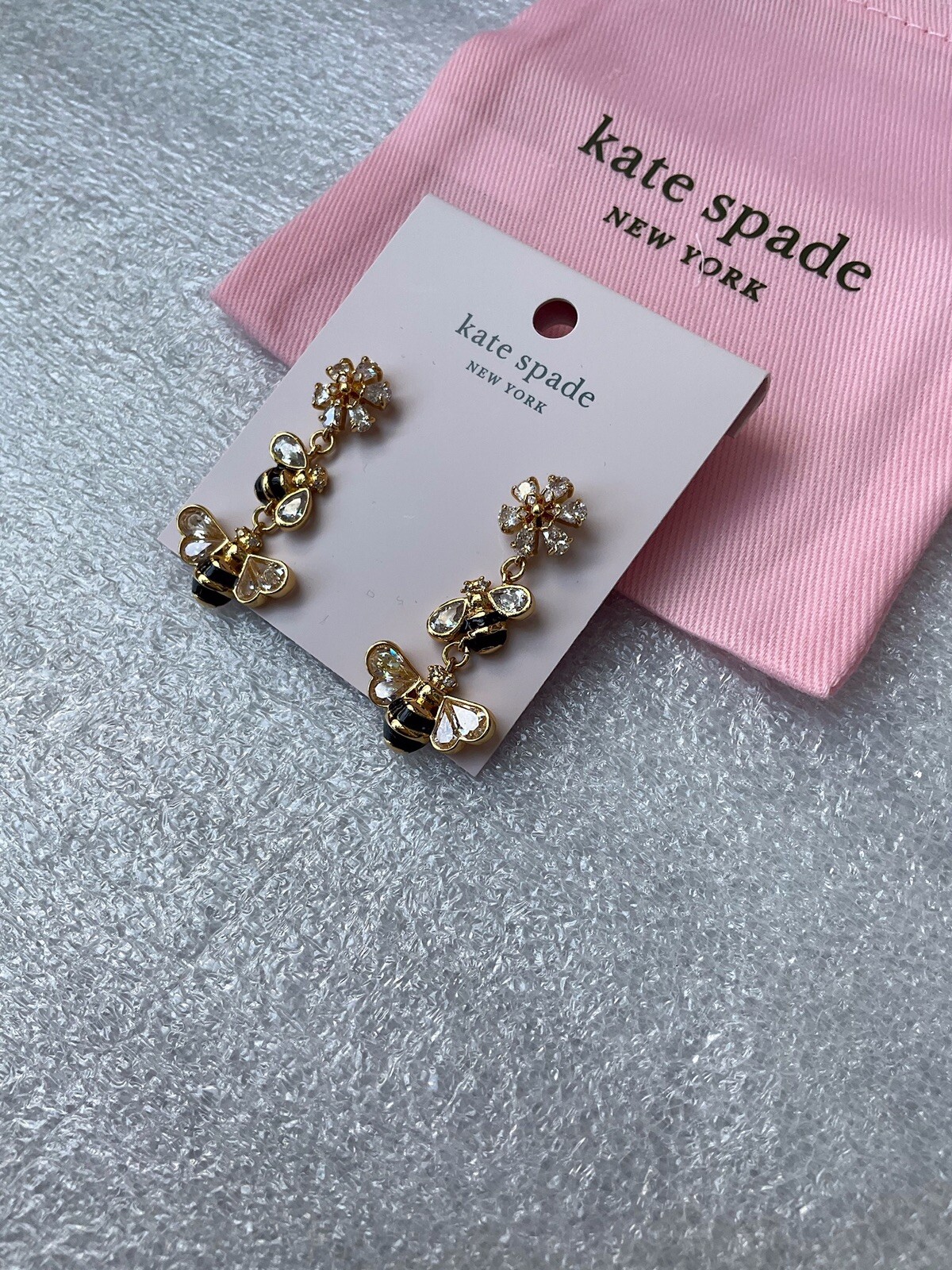 Kate Spade all abuzz 12-K Gold Plated Glass Stone Enamel bee linear Earrings