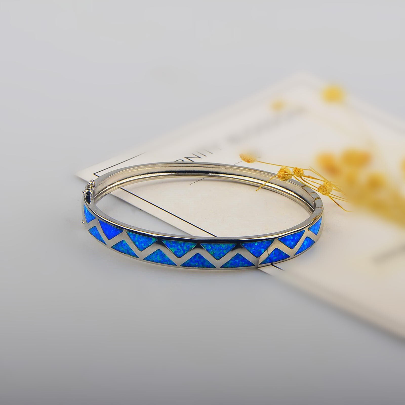 Hawaii Blue Opal Waves Cuff Bangles 925 Sterling Sliver Jewelry For Women Girls