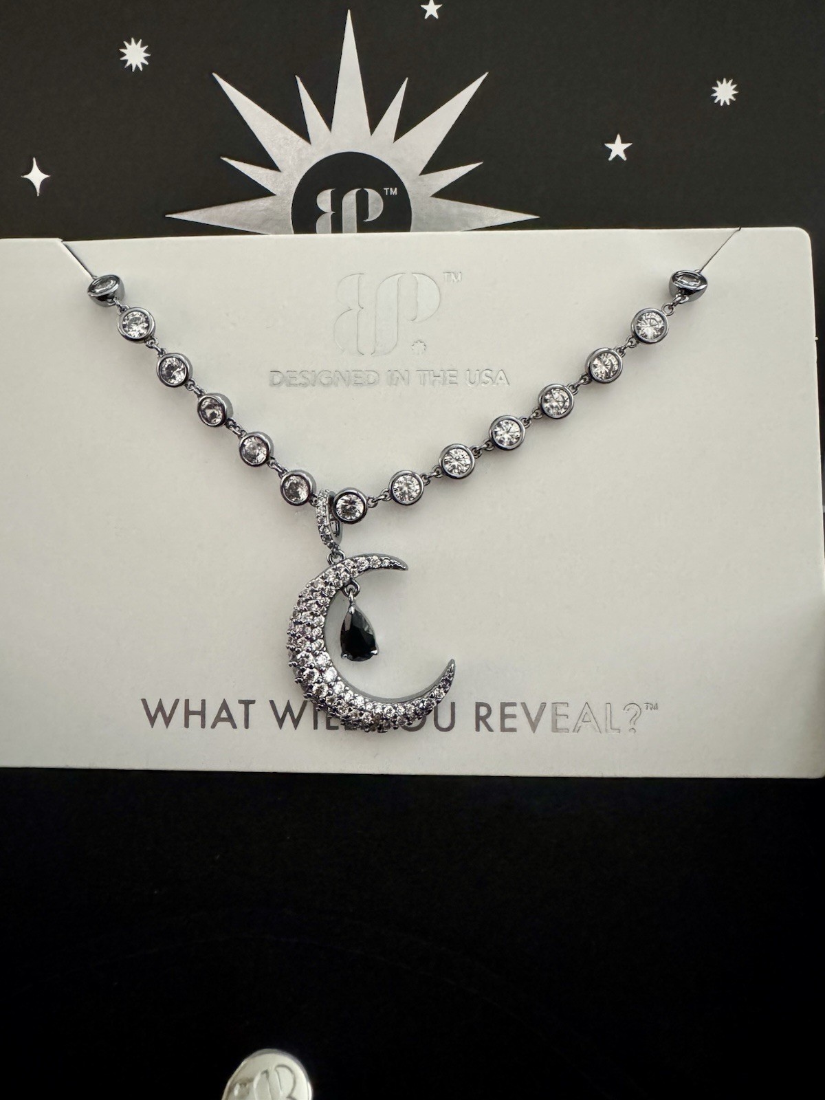Bella’s Luxe Black Obsidian Moon Pendant Necklace 18″+2.5″ NK48862