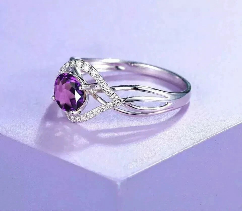 2.30Ct Round Cut Simulated Amethyst Wedding Stunning Ring 14K White Gold Plated