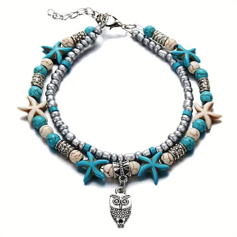 Handmade 7-9″ Owl Boho Beaded Stackable Bracelet Anklet New Free Ship 9334