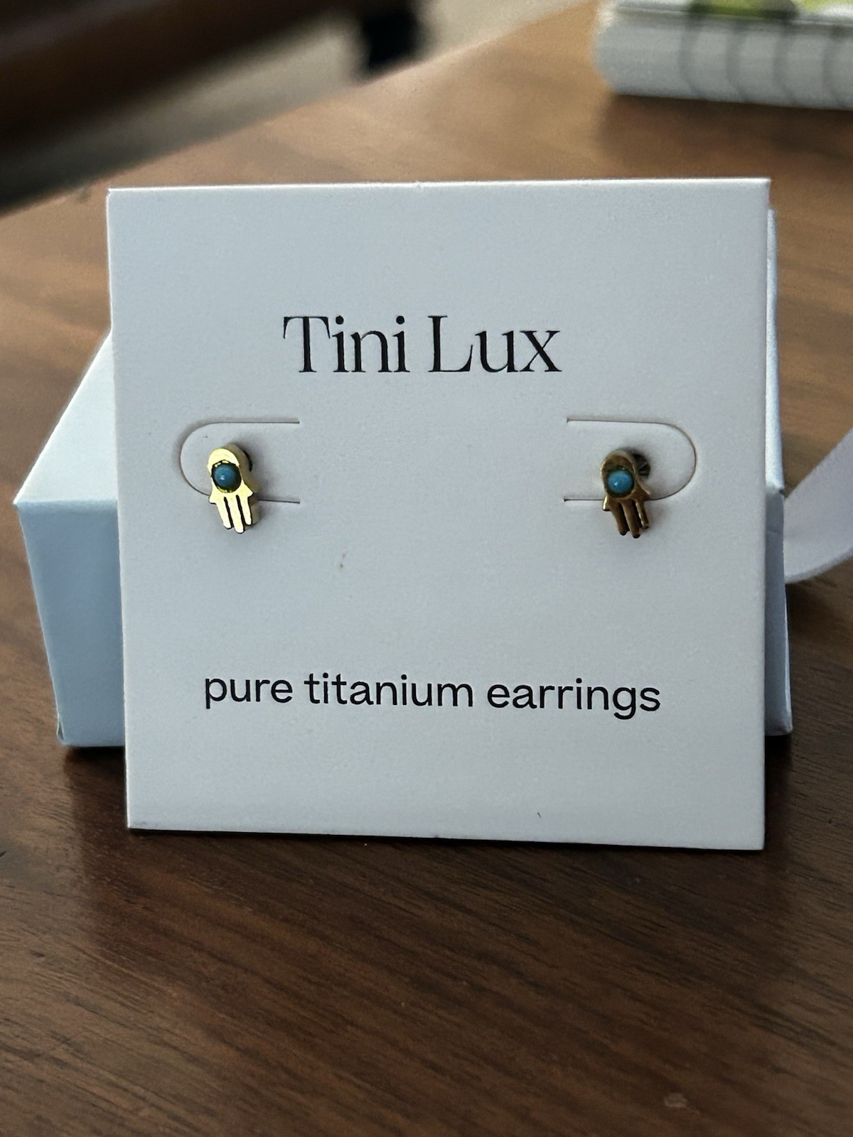 NIB – Tiny Lux Titanium – Hamsa Open Hand Stud Earring