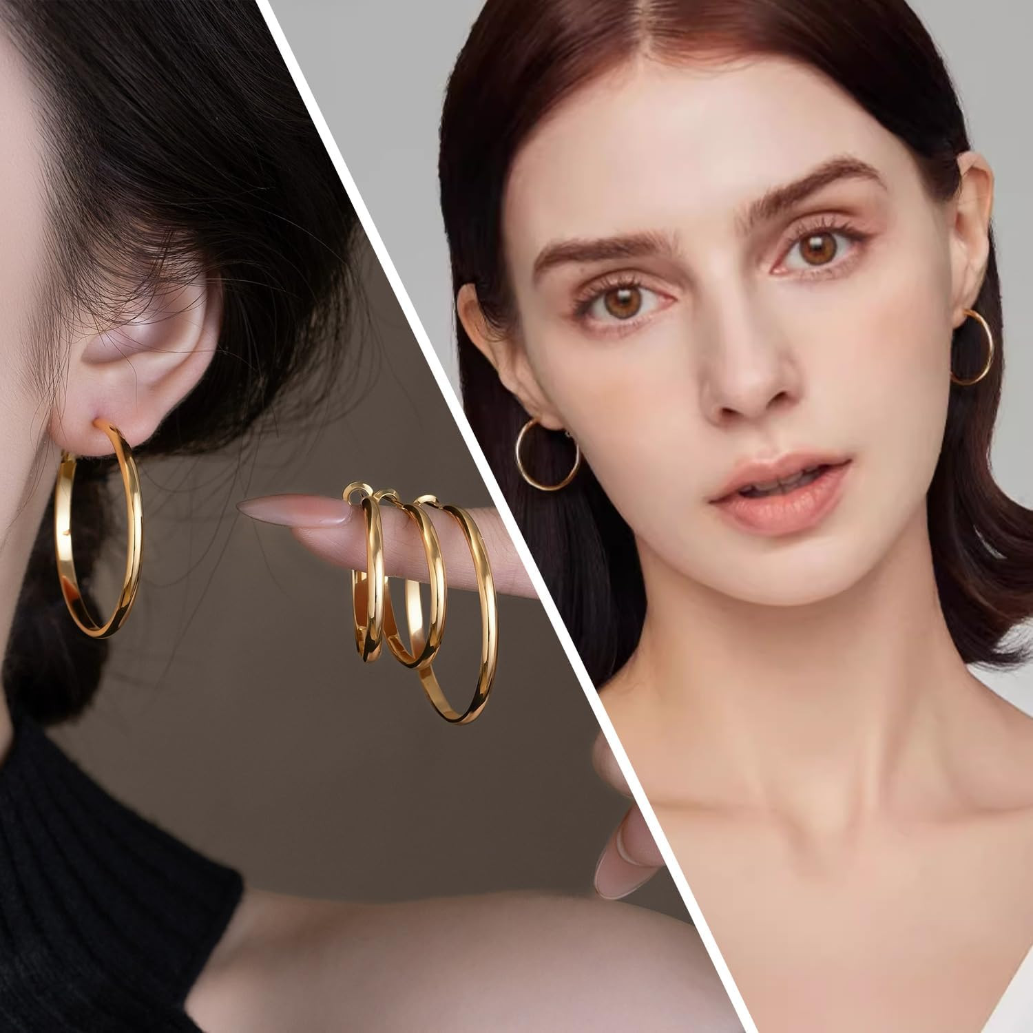 4 Pairs Silver Gold Hoop Earrings for Women | 14K Gold Plated Hoop Earrings Set