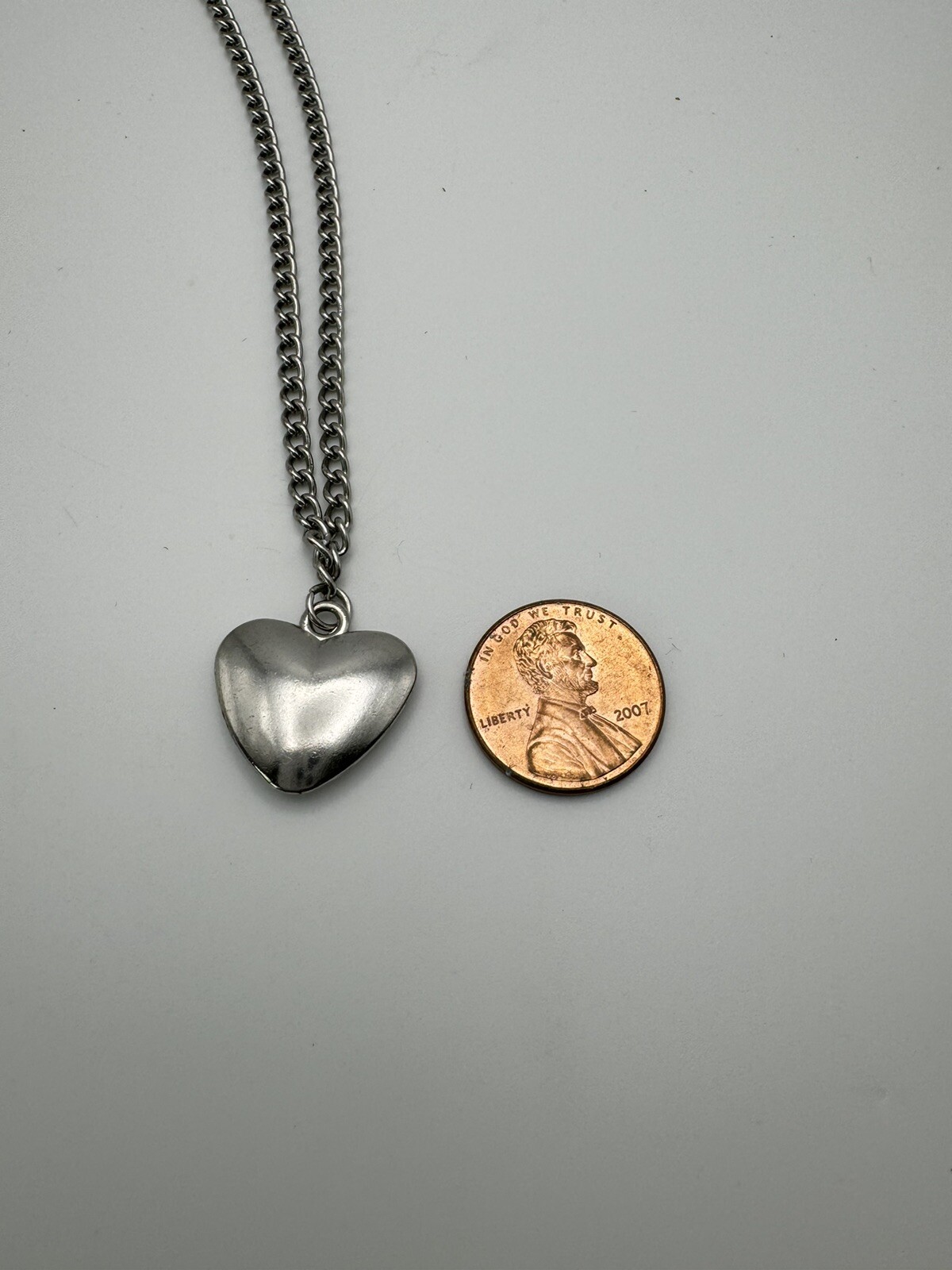 Silver Tone Unisex Polished Puffy Heart Pendant Necklace Lobster Hook 18-20”