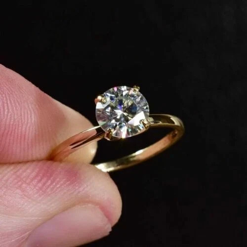 2Ct moissanite Cut round Diamond Unique Wedding Ring 14K Yellow Gold Finish