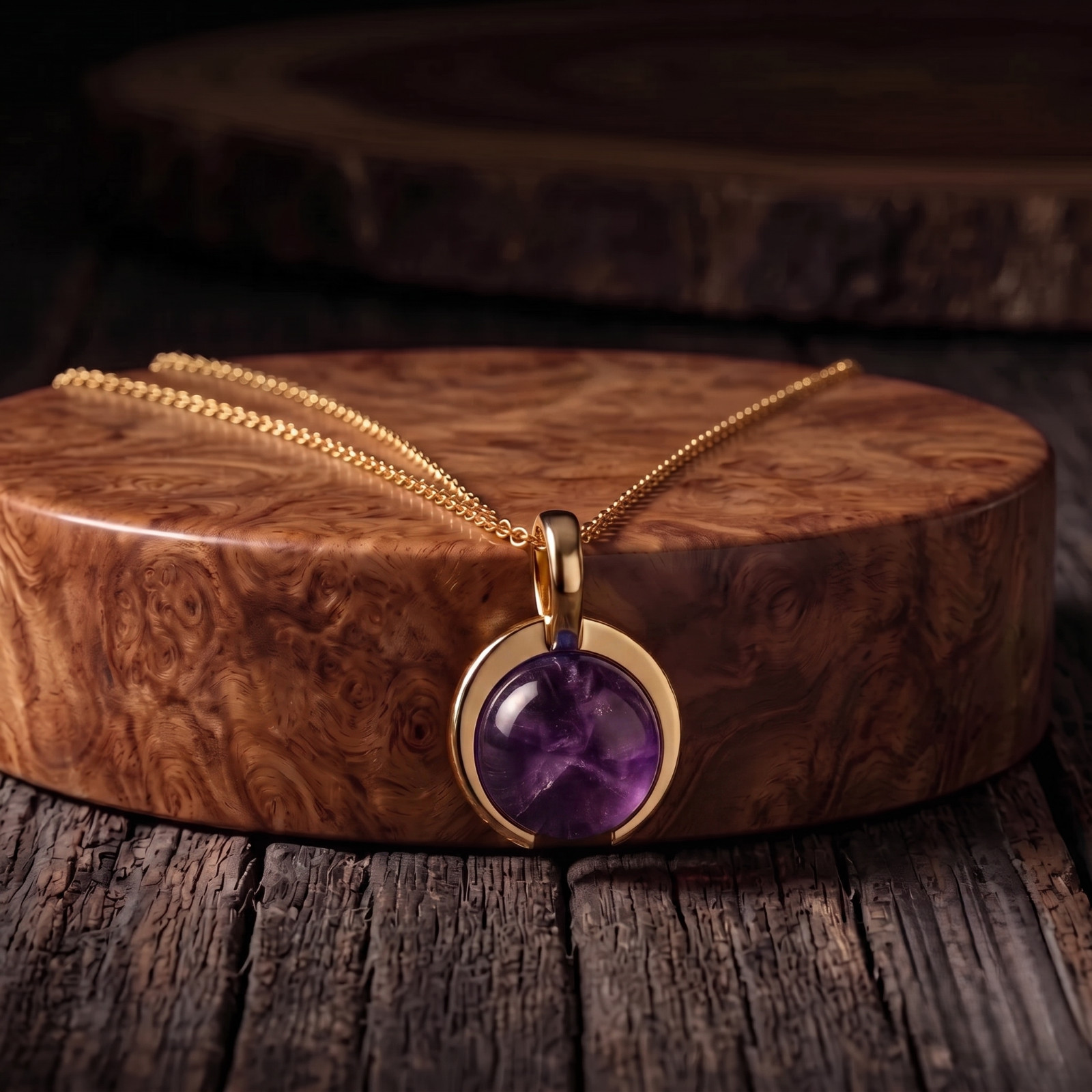 Purple Amethyst Pendant Women’s Handmade 14k Gold Filled Amethyst Moon Pendant