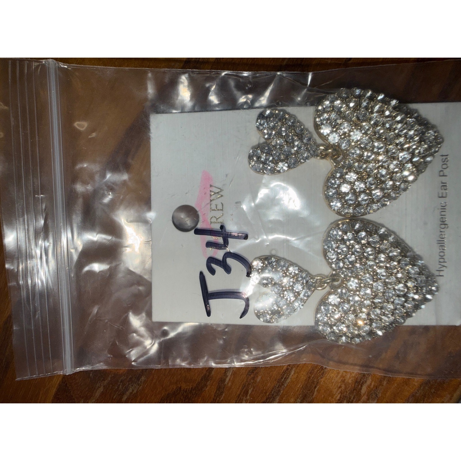 J.Crew Crystal Pave Double Heart Drop Earrings Gold Tone CE762 New
