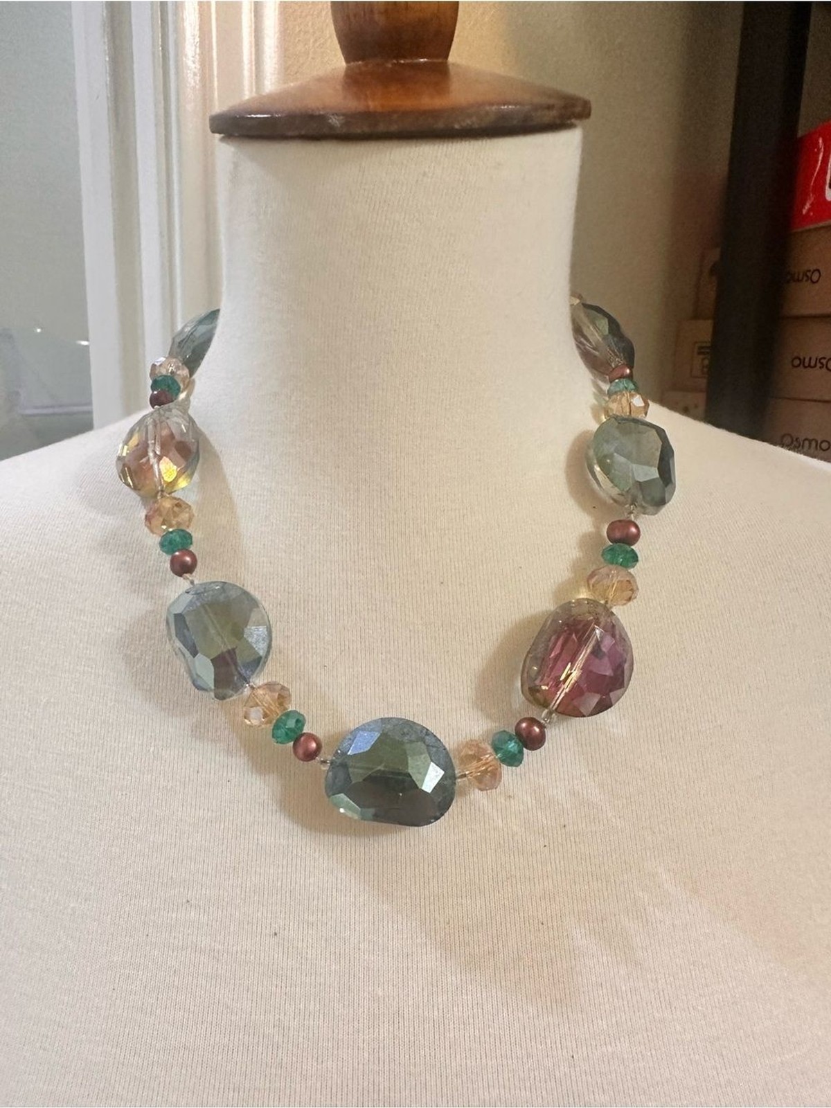 Source Unknown Multicolor Faceted Bead Necklace in Teal, Amber & Purple