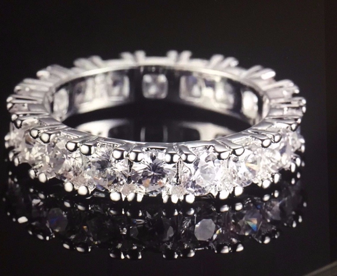 Eternity Ring Silver Plated Single Row Round cut Women’s Size 6