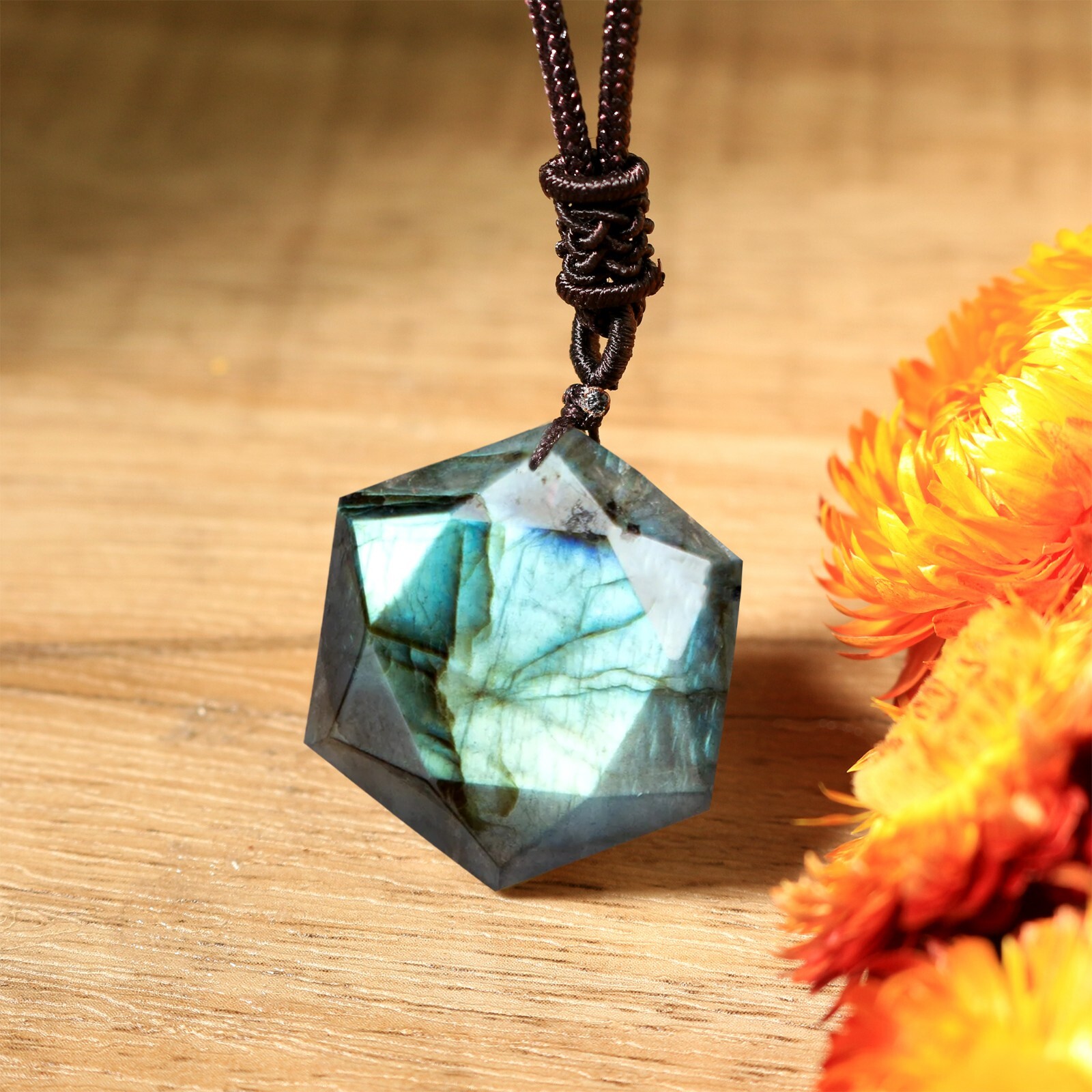 Labradorite Cord Necklace Natural Healing Crystal Pendant Spiritual Jewelry