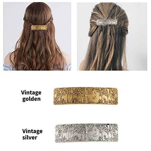 Hair Clip Large Hand Crafted Metal Barrette French Hair Clip Vintage SILVER