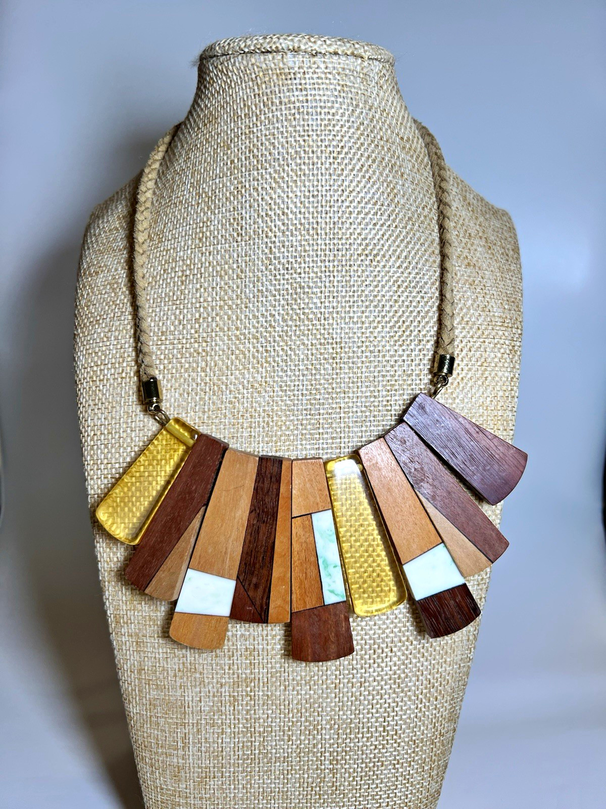 Noonday collection del rey wood tiles lucite boho 2017 bib style necklace