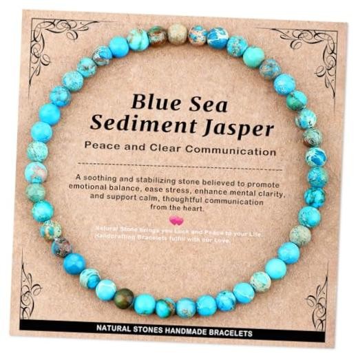 6mm8mm10mm Handmade Bracelet – Natural 4mm Blue Sea Sediment Imperial Jasper
