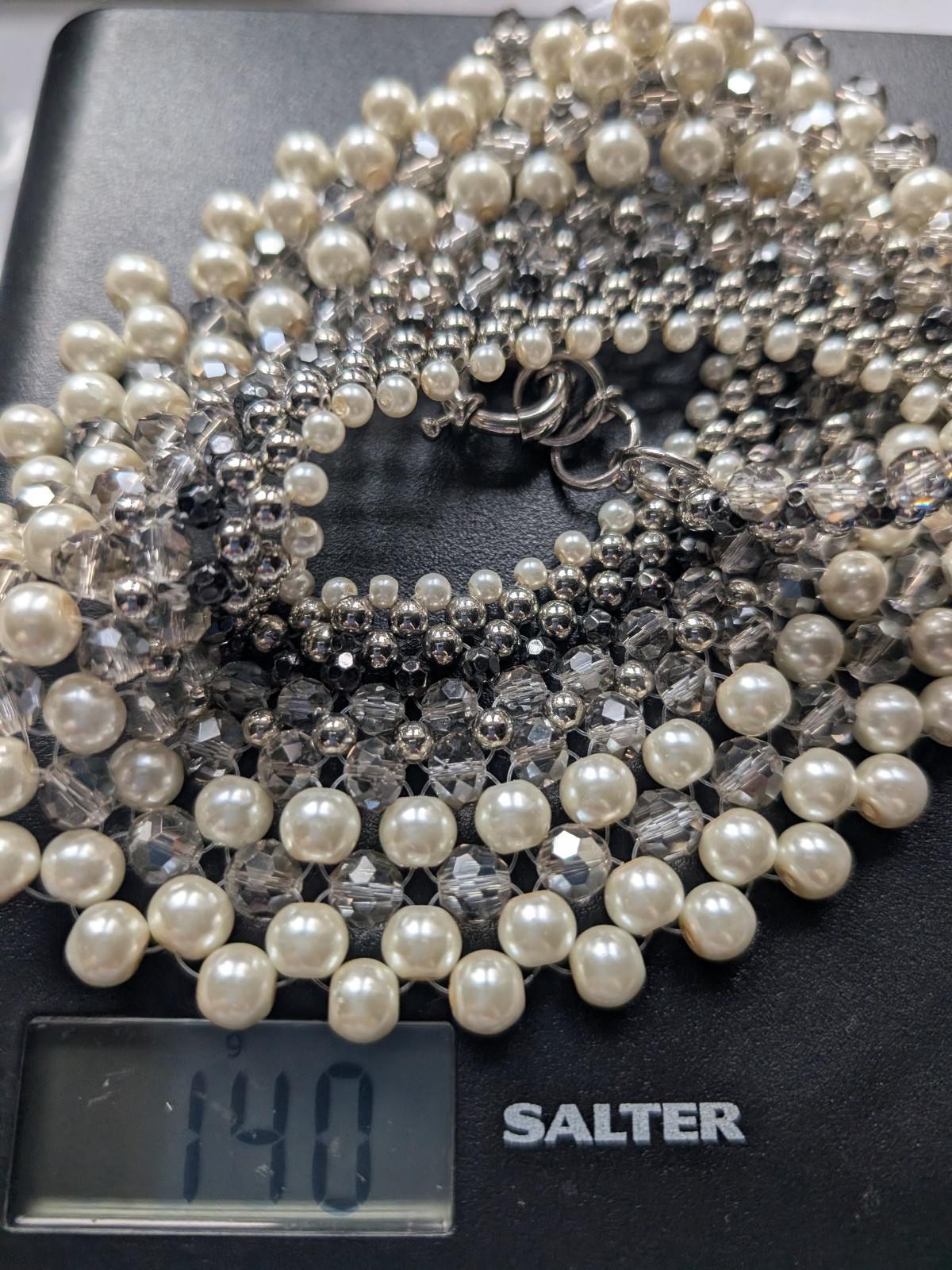 Statement Oasis Beaded Choker/Collar Necklace Silver Tone Pearl+ 18″ Long & 140g