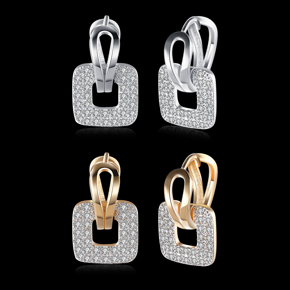 Platinum Plated Earrings Drop Dangle AAA Zirconia Latch Back Clasp L577