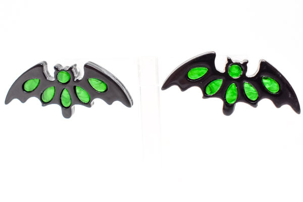 Halloween Theme Flying Bat Neon Green Background Earrings