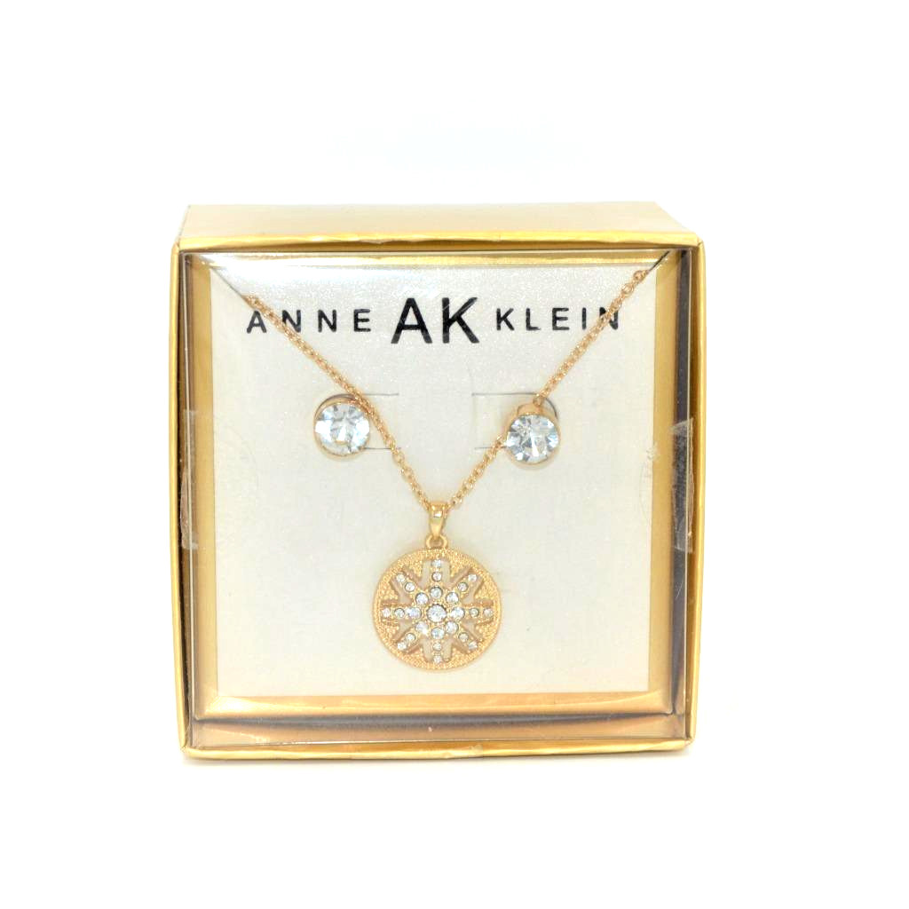 New Anne Klein Crystal Pendant & Stud Earrings Gold Tone – 16 to 20 inch