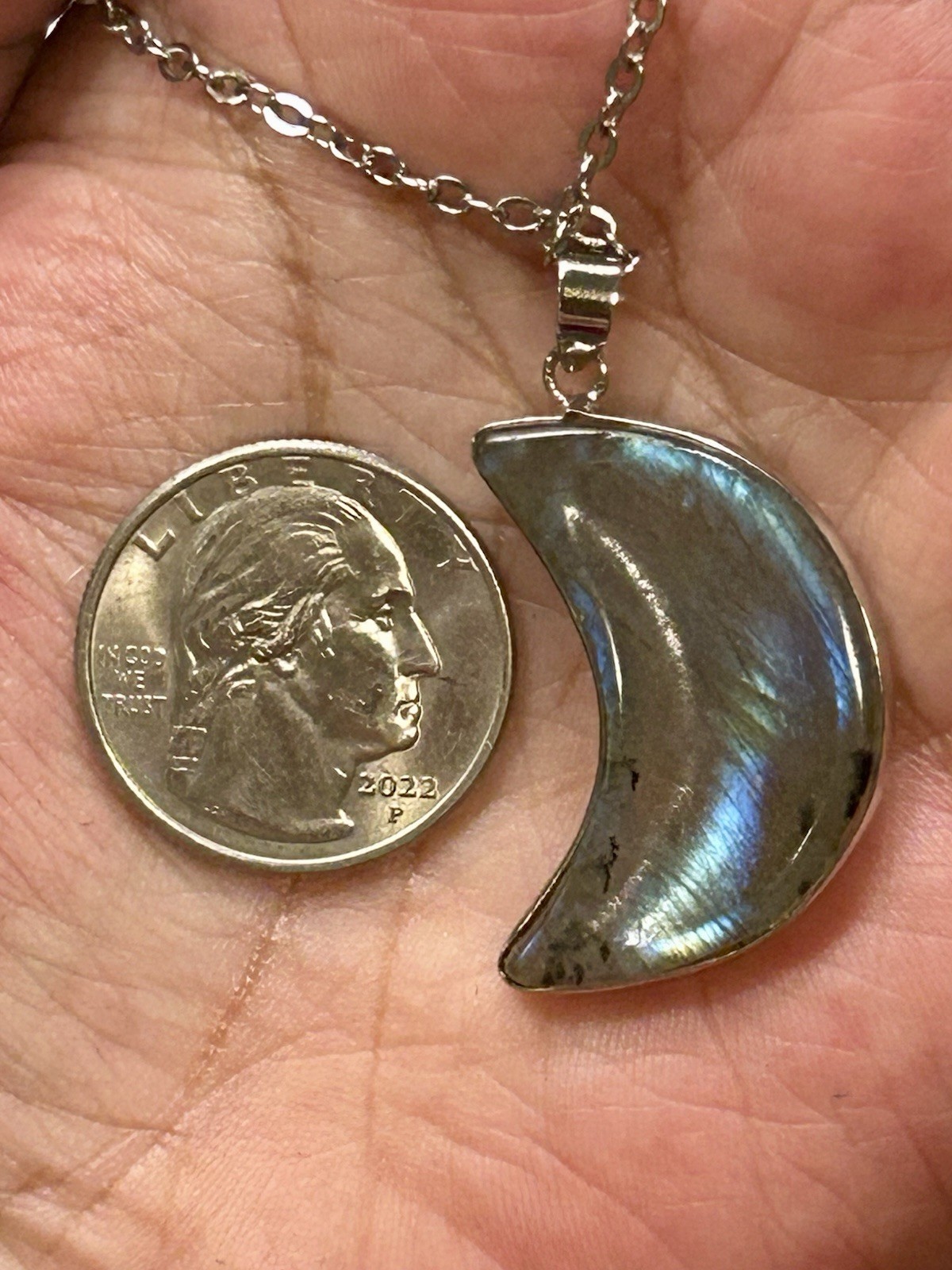Rainbow Labradorite Authentic Crystal Pendant Charm Crescent Moon New Jewelry
