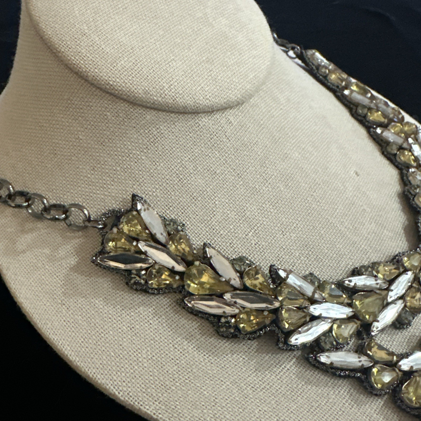 Deepa Gurnani Crystal Statement Necklace 16″to19″ Yellow Clear Black