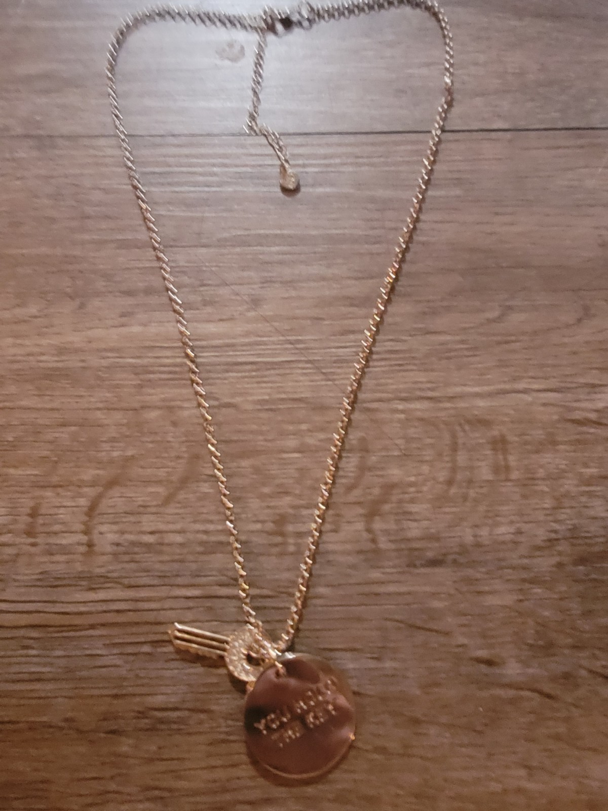 Key Gold Tone Pendant Necklace with Rhinestones You Got The Key Women’s Jewelry