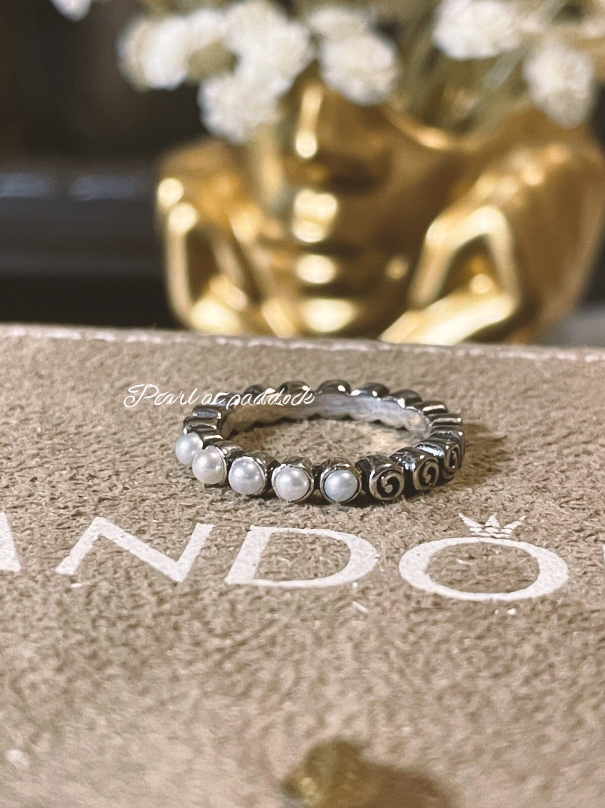 Authentic Pandora Rare Oceans Treasure Pearl Ring In Gift Box Size 52 / 6