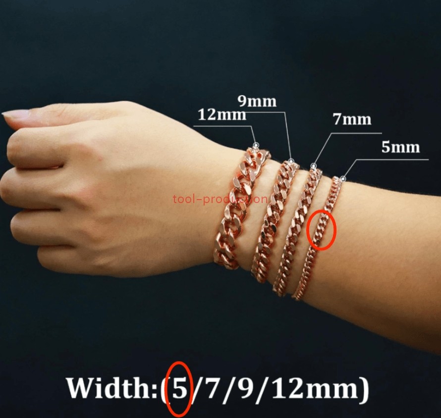Copper Bracelet for Men–99.95% Pure Copper Cuban Link Chain–8.5in 5mm, 7mm, 12mm