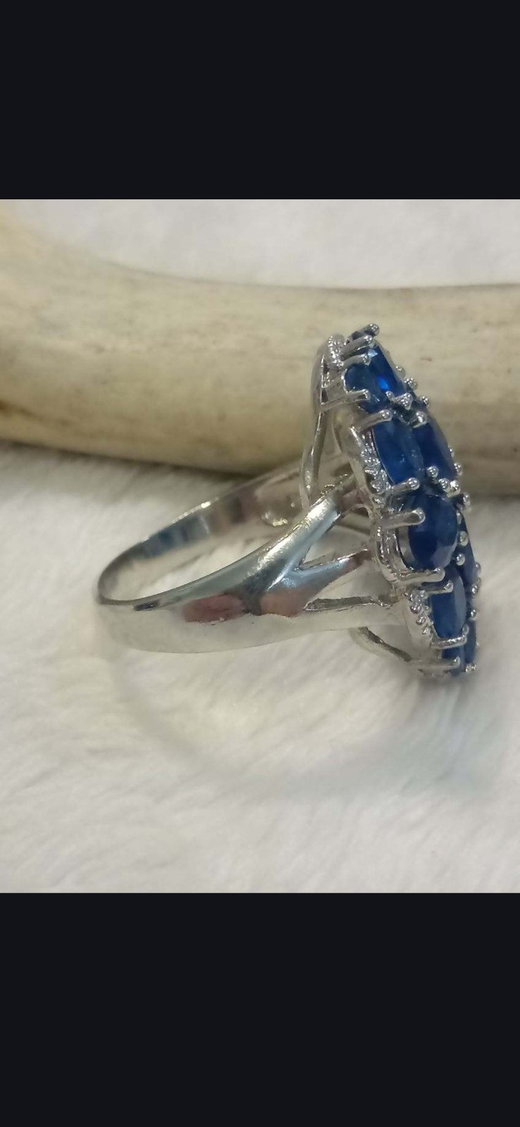 Beautiful Multi Blue Stone Sterling Ring Size 10