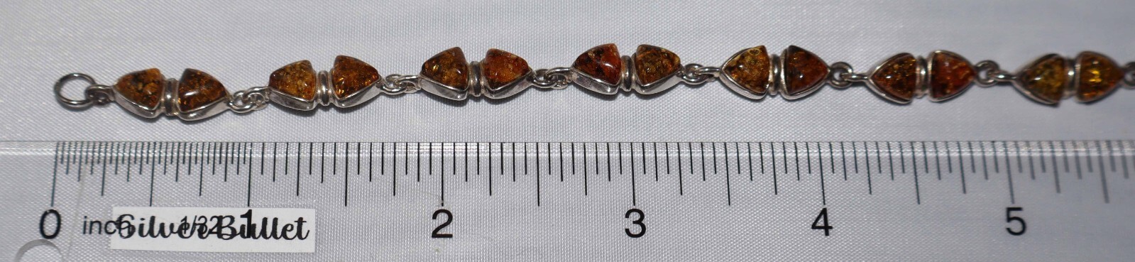 Sterling Silver Amber Colored Triangle Link Bracelet 7 1/2 inches 11.9 grams