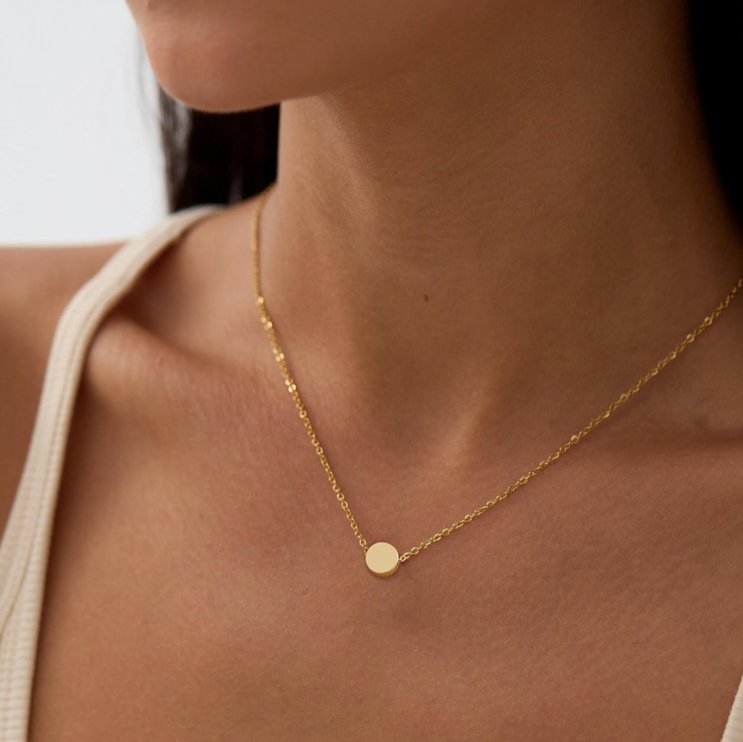Gold Necklace for Women 14K Gold Plated Circle Cubic Zirconia Pendant Necklace D