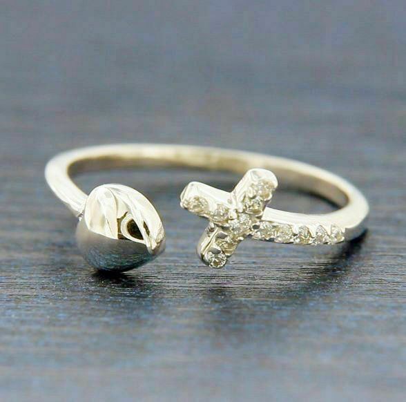 ▌925 Sterling Silver White CZ SIDEWAYS CROSS HEART Ring Size 4,5,6,7,8,9,10 »R53