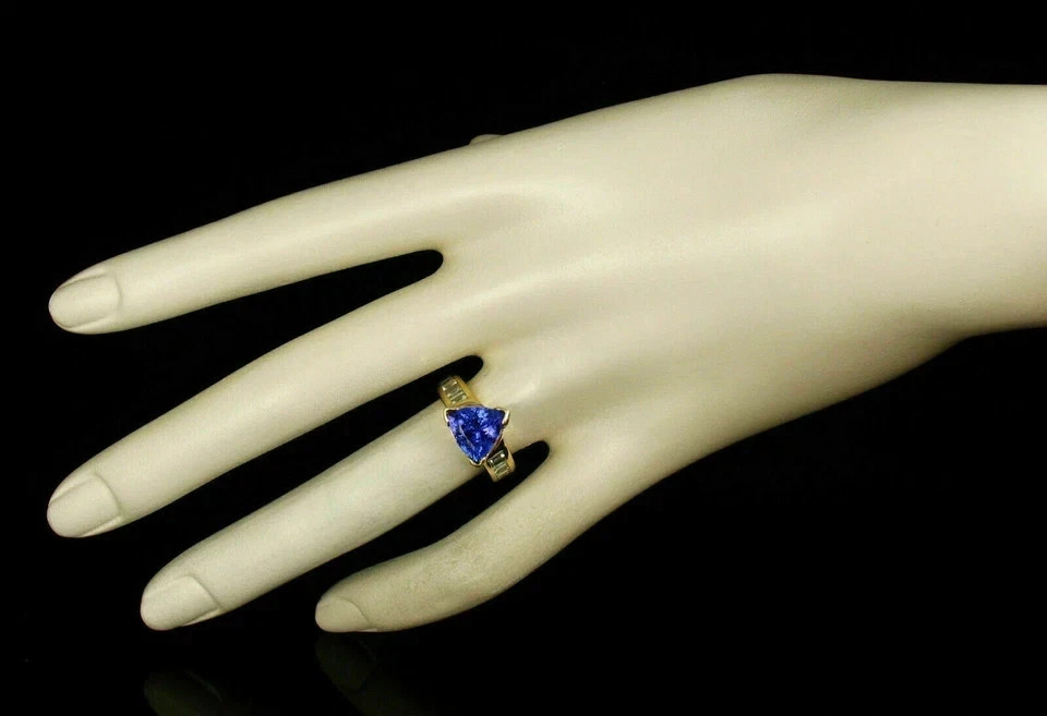 3.50 Ct Trillion Cut Simulated Tanzanite Anniversary Ring 14k Yellow Gold Plated