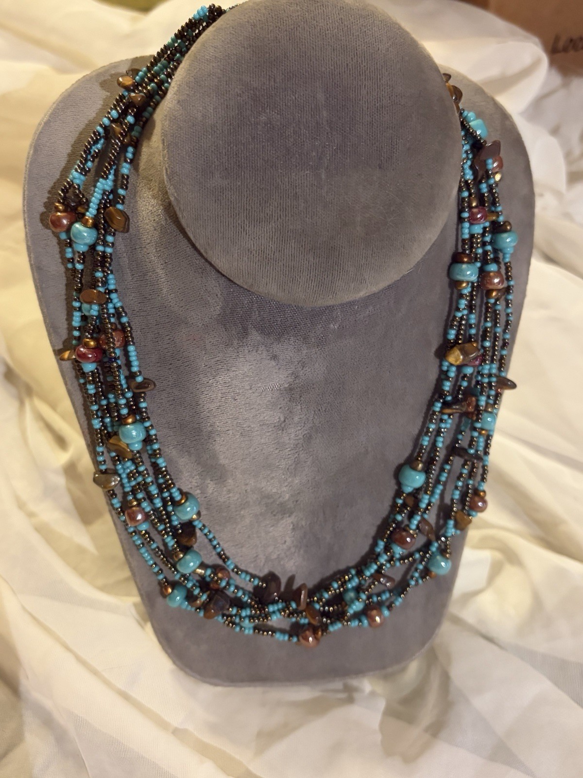 Vintage Multi Strand Turquoise Seed Bead Necklace Boho Southwestern Statement