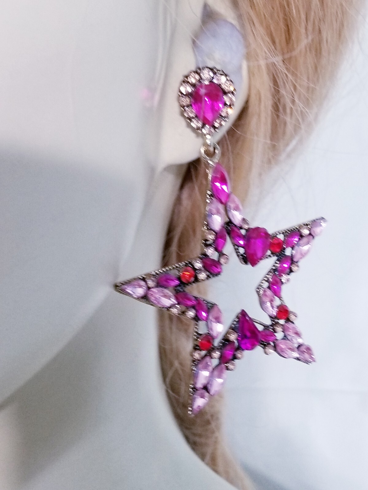 Chandelier Rhinestone Crystal Pageant Bridal Earrings Pink Drop Dangle 3.2 inch