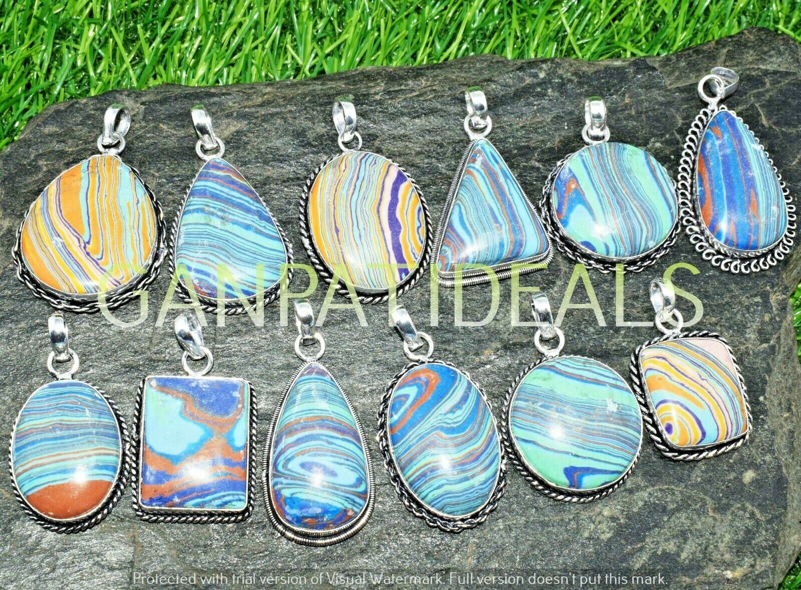 Wholesale !! 5pcs Calsilica Gemstone Pendant 925 Silver Plated Jewelry Lots