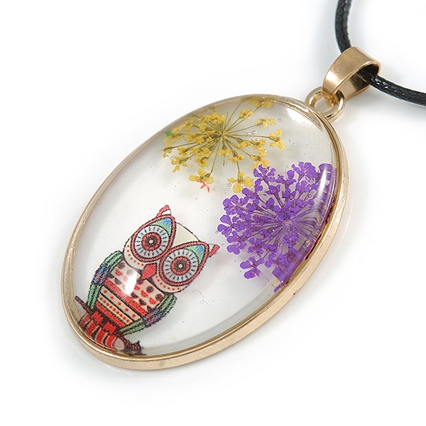 Oval Multi Owl Glass Pendant with Black Cord – 42cm L/ 5cm Ext (Each piece is