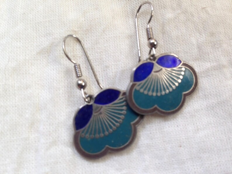 Laurel Burch Earrings PLUM BLOSSOM Silver Cobalt Blue Turquoise Purple Flower F