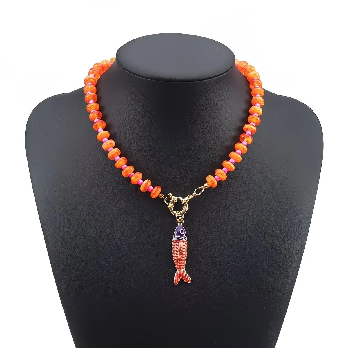 Bohemian Fish Necklace Women Colorful Resin Beaded Collarbone Vacation Jewelry