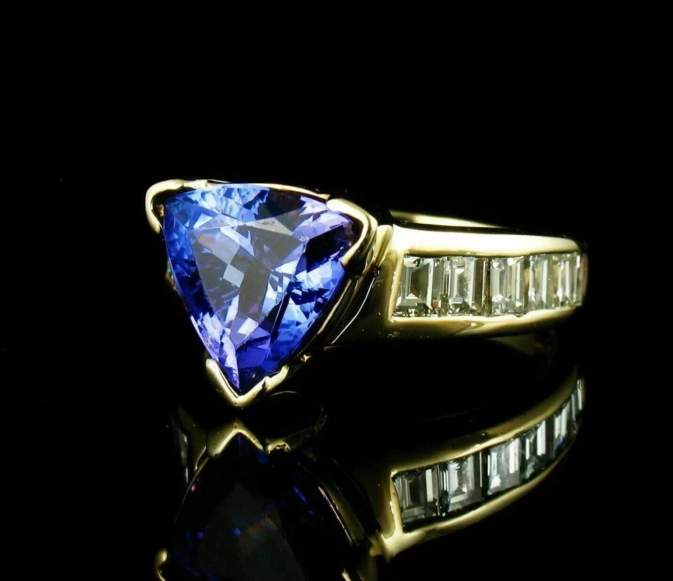 3.50 Ct Trillion Cut Simulated Tanzanite Anniversary Ring 14k Yellow Gold Plated