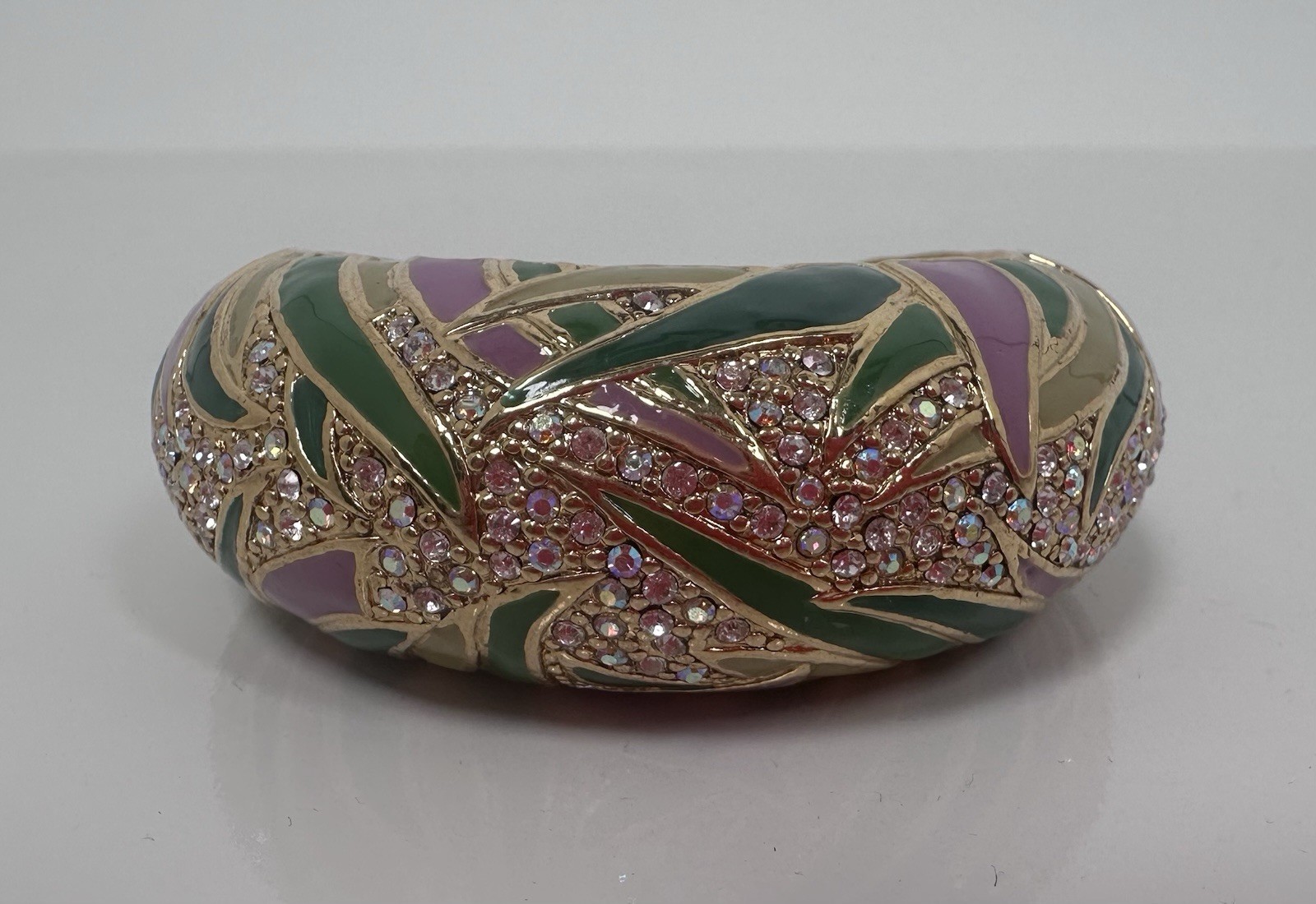 ⭐️ Vintage J. Crew Gold Green/Pink Enamel Pull-on Cuff Bangle Bracelet