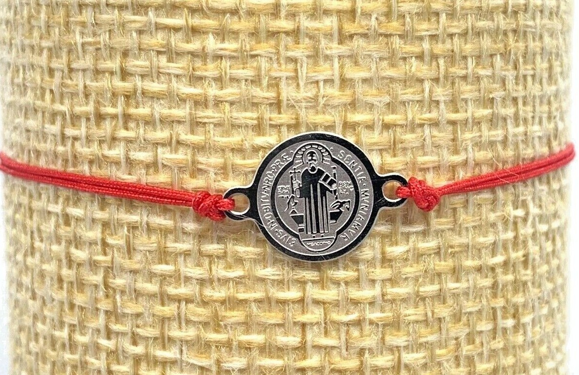 Red String Saint Benedict Medal Bracelet Adjustable 6in-10in Religious Charm