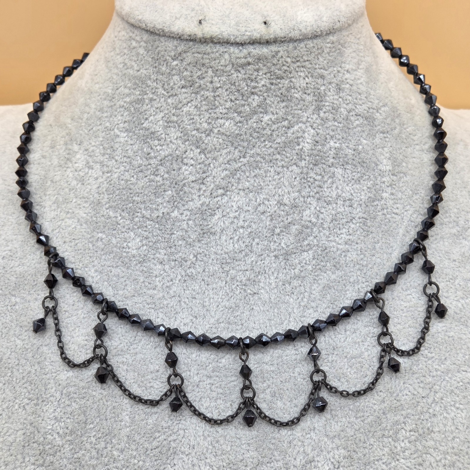 Vintage LC Black Beaded Wired All Occasion Day & Evening Necklace