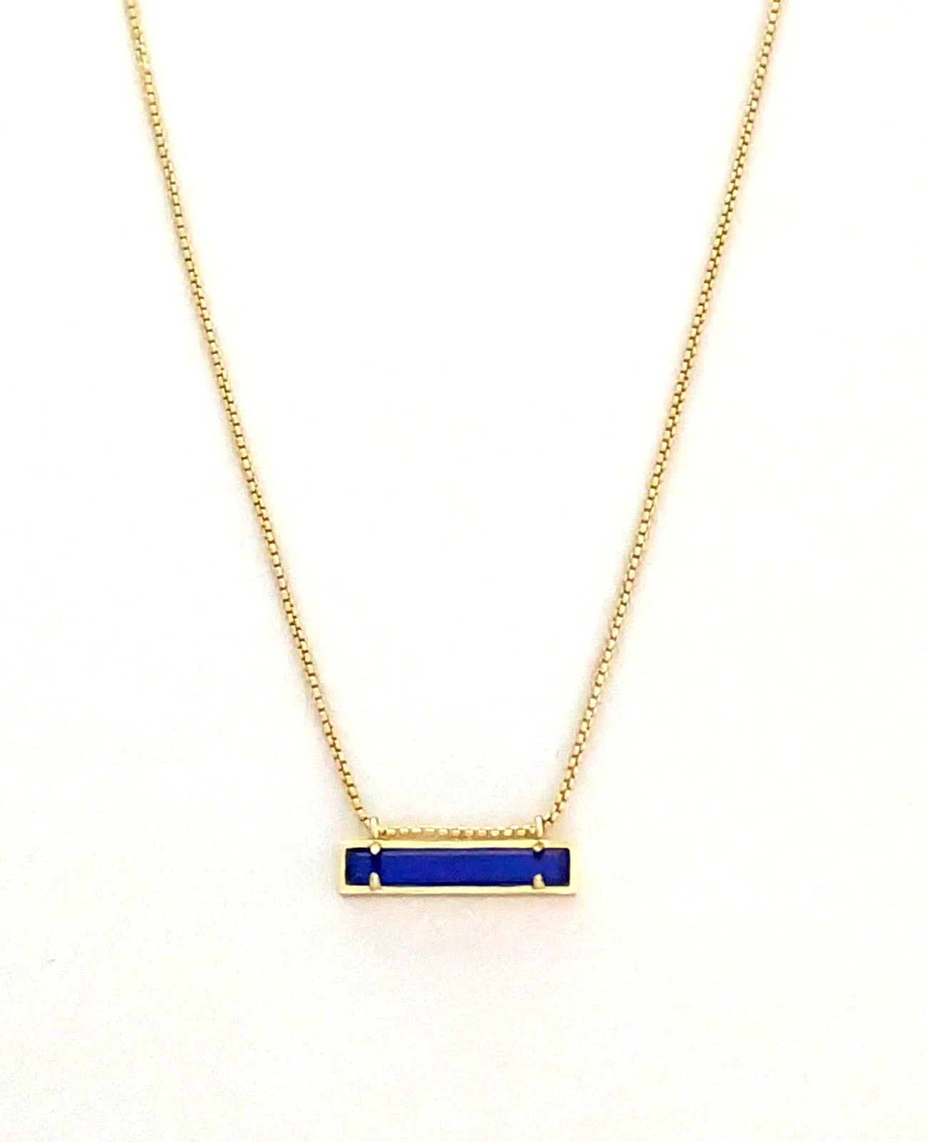 Kendra Scott Gold Plated Adj. Leanor Bar Pendant Necklace in Blue Cats Eye