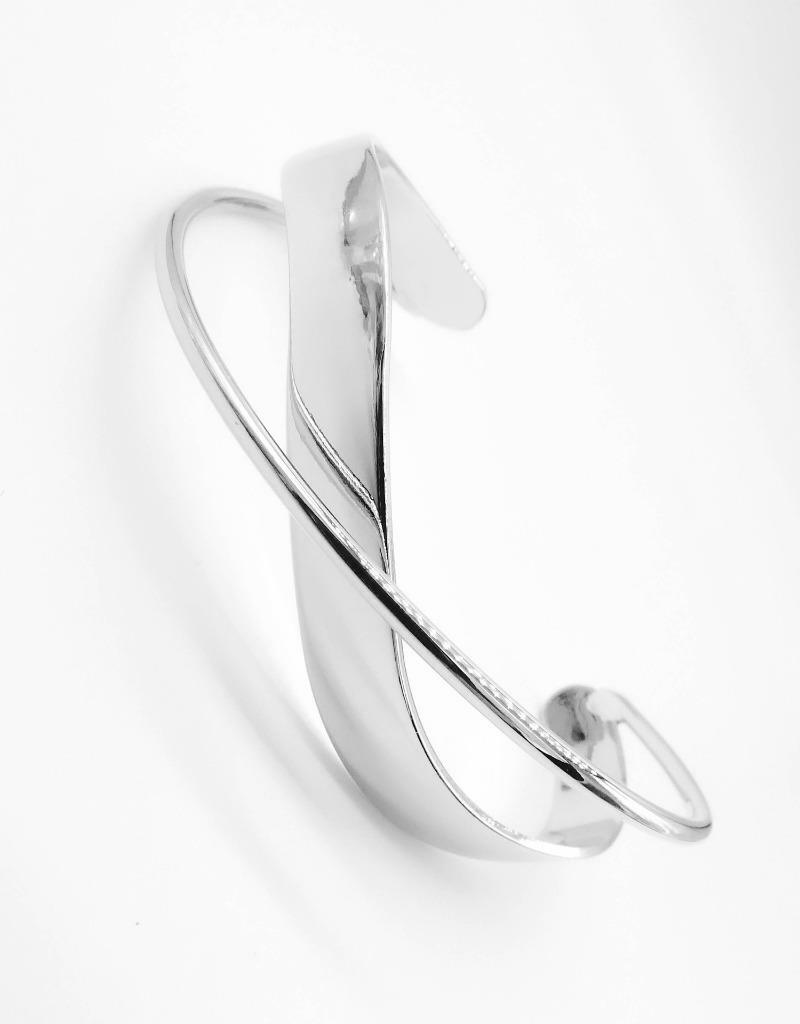 GORGEOUS Sculpted Artisanal Silver Twisted Curved Crisscross Cuff Bracelet