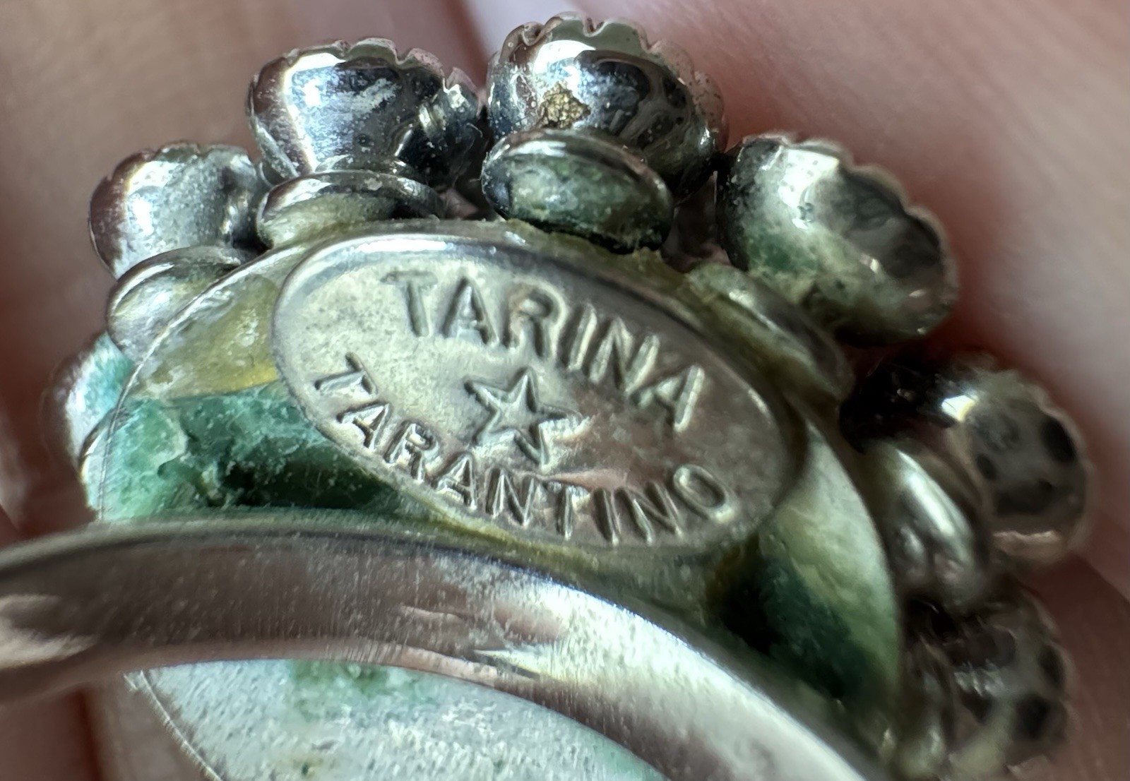Tarina Tarantino Silver Tone Flower Cocktail Ring Vintage Adjustable 2004 New
