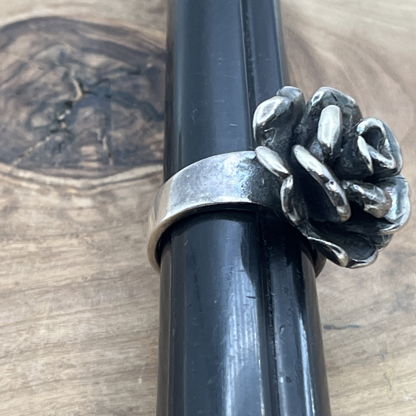Sterling Silver 925 Chunky 3D Rose Flower Statement Ring Size 4.5 Vintage