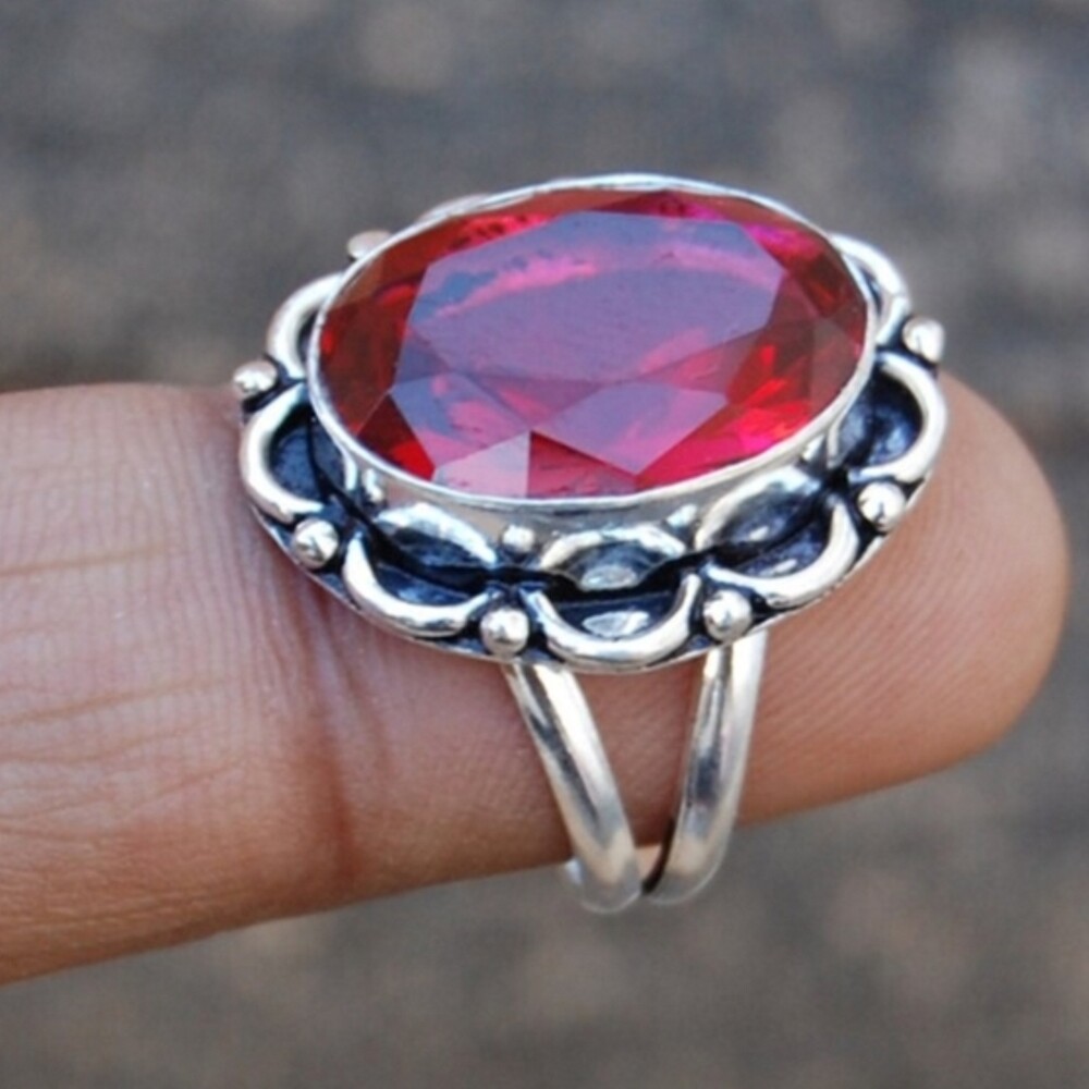 Garnet Gemstone 925 Sterling Silver Handmade Ring Women Valentine Jewelry C-589