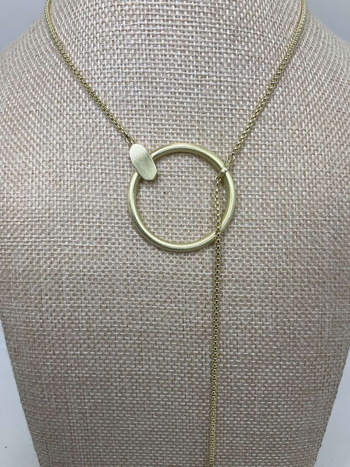 Kendra Scott Matte Gold Tone Adjustable Circle Bar Lariat Slider Necklace