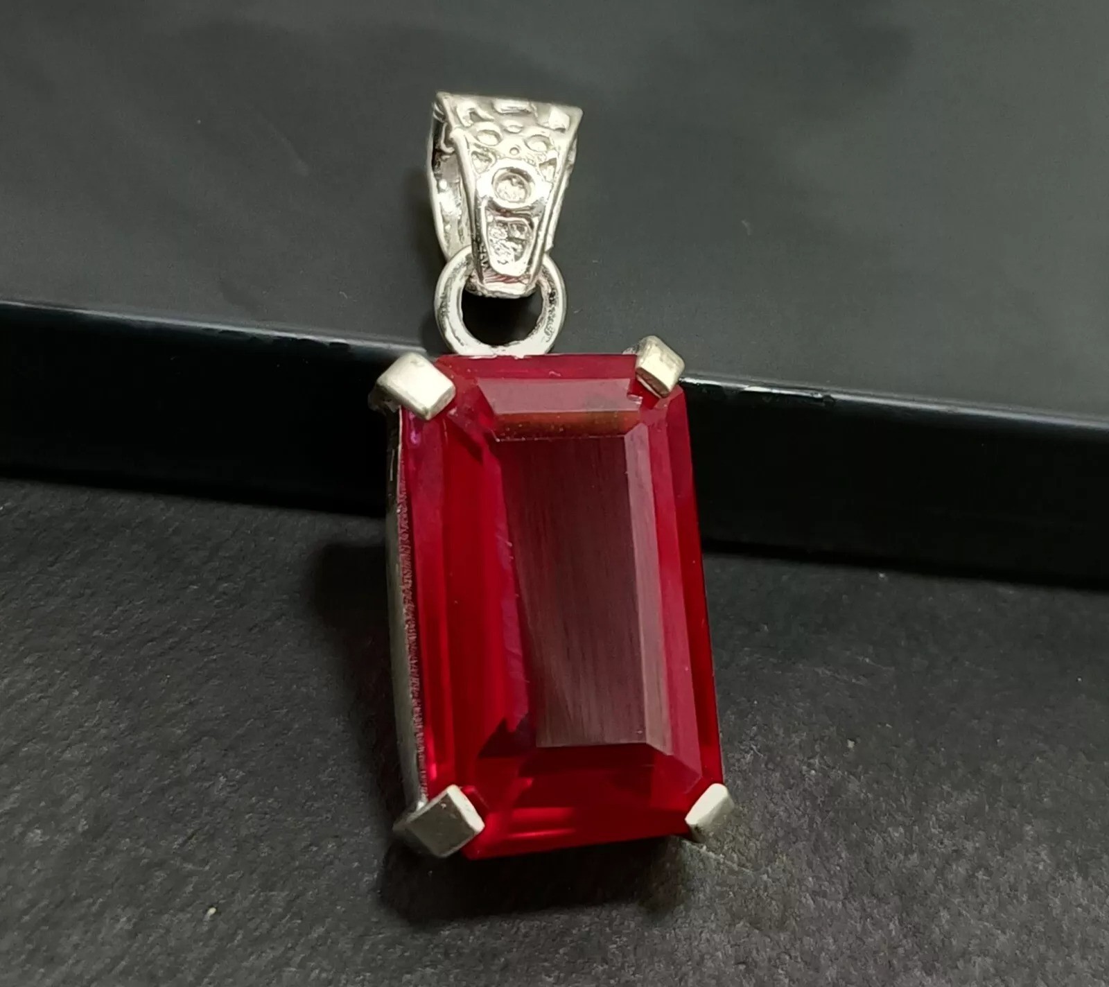 Red Ruby Emerald Cut 30.24 Ct 925 Solid Silver Burma Pendant Natural Gemstone