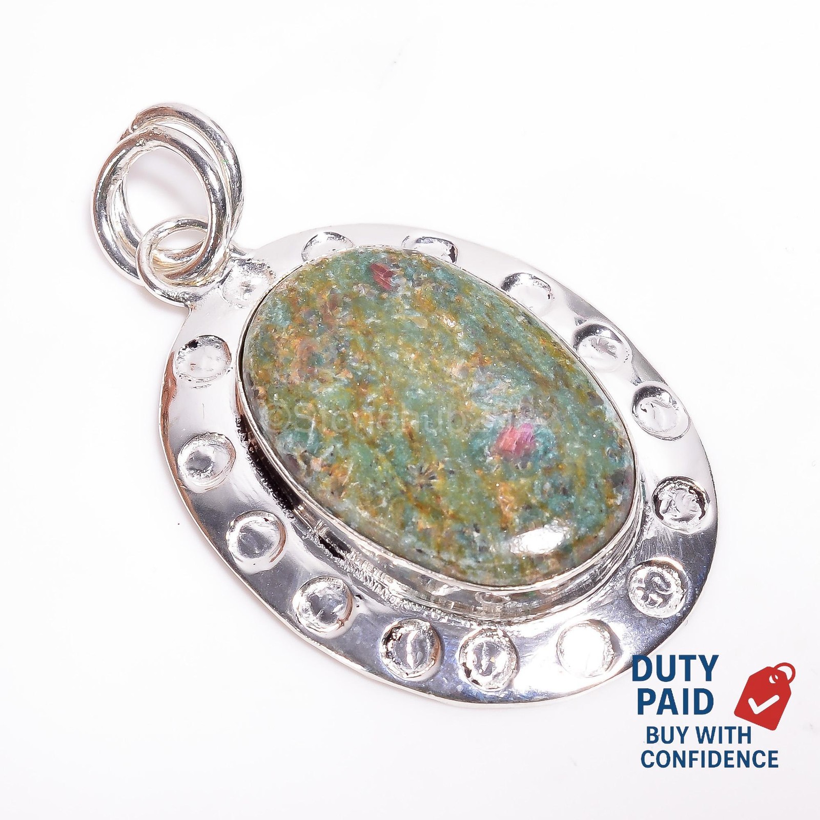 Genuine Ruby Fuchsite Sterling Silver Wedding Handcrafted Channel Set Pendant